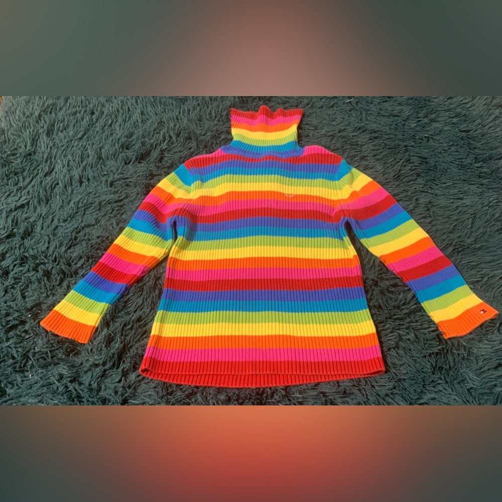 Rainbow Tommy Hilfiger sweater turtleneck size Large